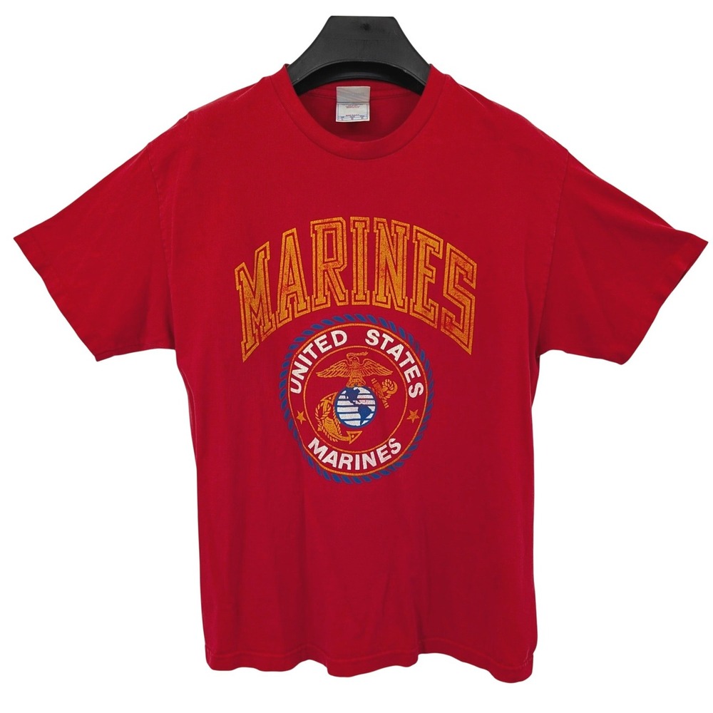 Vintage 80s US Marines USMC T Shirt Red Murina Made USA Large